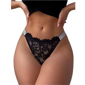 Women's Glitter Lace ( Love) Low Rise Thongs Underwear Panty Solid Black Panties